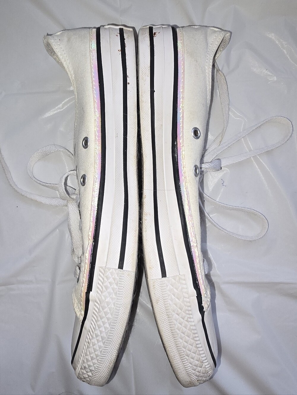 Cream Low Top Converse with Iridescent Stripe - Picture 3 of 5